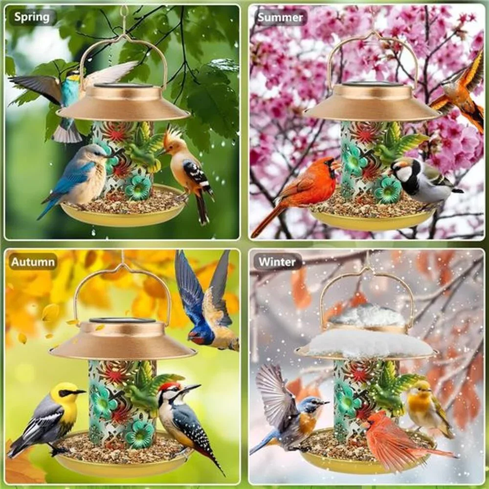 Solar Bird Feeder for Outdoors Hanging, Gifts for Mom Grandma Women, Metal